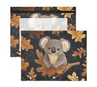 Quteprint Confezione da 2 astucci per raccoglitori a 3 anelli, motivo foglie di quercia koala, astuccio A4 con cerniera trasparente, organizer resistente, grande capacità, per scuola, ufficio e trucco