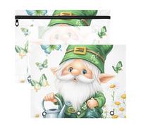 Quteprint Confezione da 2 astucci per raccoglitori a 3 anelli, motivo gnomo di San Patrizio, fiore e farfalla, formato A4, con finestra trasparente con cerniera, organizer resistente, grande capacità