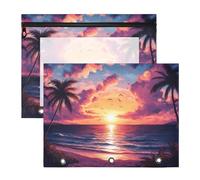 Quteprint Confezione da 2 astucci per raccoglitori a 3 anelli, motivo palma marina tramonto, astuccio per matite formato A4 con finestra trasparente con cerniera, organizer resistente, grande capacità