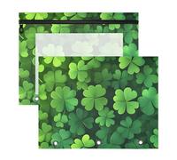 Quteprint Confezione da 2 astucci per raccoglitori a 3 anelli, motivo quadrifogli di San Patrizio, formato A4, con finestra trasparente con cerniera, organizer resistente, grande capacità, per scuola