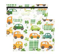 Quteprint Confezione da 2 astucci per raccoglitori a 3 anelli, motivo St. Patricks Shamrock Stripe Cars, astuccio A4 con cerniera trasparente, organizer resistente, grande capacità, per scuola