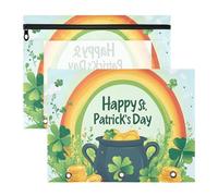 Quteprint Confezione da 2 astucci per raccoglitori a 3 anelli, motivo trifoglio arcobaleno di San Patrizio, astuccio A4 con cerniera trasparente, organizer resistente, grande capacità, per scuola e