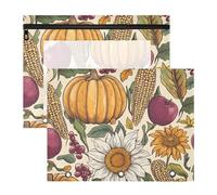 Quteprint Confezione da 2 astucci per raccoglitori a 3 anelli, motivo zucche, girasole, mais, formato A4, con finestra trasparente con cerniera, resistente, grande capacità, per scuola, ufficio