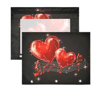 Quteprint Confezione da 2 astucci per raccoglitori a 3 anelli, note musicali con cuori rossi, astuccio A4 con cerniera trasparente, organizer resistente, grande capacità, per scuola e ufficio