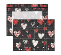 Quteprint Confezione da 2 astucci per raccoglitori a 3 anelli, per San Valentino, con cuori e righe, formato A4, con finestra trasparente con cerniera, organizer resistente, grande capacità, per