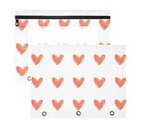 Quteprint Confezione da 2 astucci per raccoglitori a 3 anelli, per San Valentino, con cuori rossi, formato A4, con cerniera trasparente, organizer resistente, grande capacità, per scuola, ufficio e