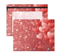 Quteprint Confezione da 2 astucci per raccoglitori a 3 anelli, per San Valentino, cuori e palloncini, astuccio A4 con cerniera trasparente, organizer resistente, grande capacità, per scuola, ufficio