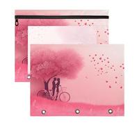 Quteprint Confezione da 2 astucci per raccoglitori a 3 anelli, per San Valentino, romantico albero dell'amore, astuccio A4 con cerniera trasparente, organizer resistente, grande capacità, per scuola