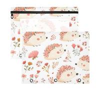 Quteprint Confezione da 2 astucci per raccoglitori a 3 anelli, raccoglitori con fiori, foglie, ricci, formato A4, con cerniera trasparente, organizer resistente, grande capacità, per scuola, ufficio e