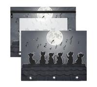 Quteprint Confezione da 2 astucci per raccoglitori a 3 anelli, raccoglitori da tetto con gatti che cantano musica, formato A4, con finestra trasparente con cerniera, organizer resistente, grande