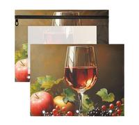 Quteprint Confezione da 2 astucci per raccoglitori a 3 anelli, vini, uva, mele, bacche, astuccio A4 con cerniera trasparente, organizer resistente, grande capacità, per scuola, ufficio e trucco