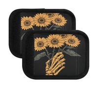 Quteprint Confezione da 2 coperture per maniglie dei bagagli - mano scheletro teschio girasole morbida valigia avvolgente con etichette per bagagli e coperture per maniglie per comfort, presa e facile