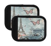 Quteprint Confezione da 2 custodie morbide per bagagli, motivo: Parigi, Torre Eiffel, Cars Farfalla, con etichette per bagagli e coperture per maniglie per comfort, presa e facile identificazione