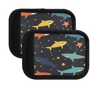Quteprint Confezione da 4 coperture per maniglie dei bagagli, colorate, con squalo e stelle, morbide, con etichette per bagagli e coperture per maniglie per comfort, presa e facile identificazione
