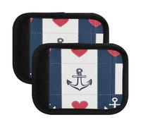 Quteprint Confezione da 4 coperture per maniglie dei bagagli, motivo nautico a righe con cuore e ancora, morbide, con etichette per bagagli e coperture per maniglie per comfort, presa e facile