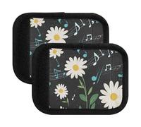 Quteprint Confezione da 4 involucri per maniglie dei bagagli - Graziose note musicali floreali con margherite e note musicali morbide con etichette per bagagli e coperture per maniglie per comfort
