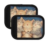 Quteprint Confezione da 4 involucri per maniglie dei bagagli - Tre simpatici gattini addormentati di alta qualità morbidi con etichette per bagagli e coperture per maniglie per comfort, presa e facile