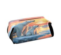 Quteprint Contenitore rettangolare in pelle per fazzoletti con orso polare e acque ghiacciate al tramonto, 23,9 x 13 x 9,1 cm, custodia decorativa per fazzoletti per casa, ufficio, auto, bagno