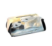 Quteprint Contenitore rettangolare in pelle per fazzoletti con orso polare, panda e uccelli, 23,9 x 13 x 9,1 cm, decorativo per casa, ufficio, auto, bagno, scrivania, tavolo