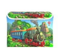 Quteprint Contenitori portaoggetti con coperchio, a forma di treno e montagne, organizer per giocattoli, camera da letto, cameretta dei bambini, 41,9 x 32 x 30 cm, grande cubo portaoggetti pieghevole