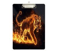 Quteprint Fiery Tiger Flames - Lavagna portablocco in acrilico, 22,9 x 31,8 cm, trasparente, antigraffio, con clip in metallo e gancio da parete, spessore 0,6 cm, per ufficio, classe, infermieri