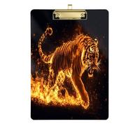 Quteprint Fiery Tiger Flames - Lavagna portablocco in acrilico trasparente, resistente ai graffi, con clip in metallo (oro) e gancio da parete, spessore 0,6 cm, per ufficio, classe, infermieri