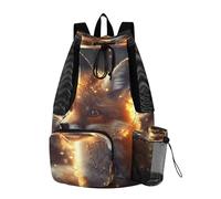 Quteprint Fox Twinkling Lights - Borsa da palestra in rete per uomini e donne, grande zaino con coulisse con tasca asciutta e bagnata, borsa leggera da palestra per sport, viaggi, spiaggia
