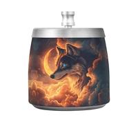 Quteprint Galaxy Moon Wolf Clouds Posacenere in acciaio inossidabile di alta qualità senza fumo per casa, ufficio ed esterni, resistente posacenere con palo centrale rimovibile, coperchio e base