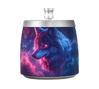 Quteprint Galaxy Wolf - Posacenere in acciaio inossidabile di alta qualità senza fumo per casa, ufficio ed esterni, resistente posacenere con palo centrale rimovibile, coperchio e base silenziosa