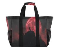 Quteprint Grande borsa da viaggio impermeabile per donne e uomini, animale che ulula lupo luna, borsa da spiaggia in tela con fodera e tasche, riutilizzabile, per generi alimentari, lavanderia, cucina