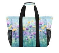 Quteprint Grande borsa da viaggio impermeabile per donne e uomini, arte astratta ad acquerello fiori di campo, borsa da spiaggia in tela con fodera e tasche, riutilizzabile, per generi alimentari
