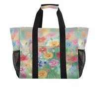 Quteprint Grande borsa da viaggio impermeabile per donne e uomini, astratti fiori di campo ad acquerello borsa da spiaggia in tela con fodera e tasche, riutilizzabile per generi alimentari/lavanderia