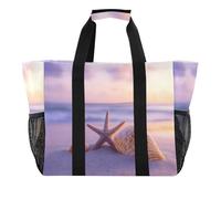 Quteprint Grande borsa da viaggio impermeabile per donne e uomini, borsa da spiaggia estiva con stelle marine e conchiglie, borsa da spiaggia in tela con fodera e tasche, riutilizzabile, per generi