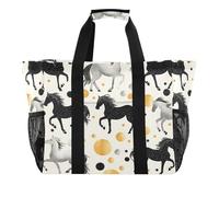 Quteprint Grande borsa da viaggio impermeabile per donne e uomini, borsa da spiaggia in tela a pois con cavallo con fodera e tasche, riutilizzabile, per generi alimentari, lavanderia, cucina, piscina