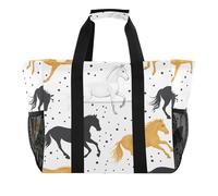 Quteprint Grande borsa da viaggio impermeabile per donne e uomini, borsa da spiaggia in tela a pois con animali e cavalli, con fodera e tasche, riutilizzabile, per generi alimentari, lavanderia