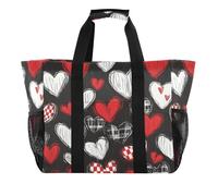 Quteprint Grande borsa da viaggio impermeabile per donne e uomini, borsa da spiaggia in tela colorata con cuori di San Valentino, con fodera e tasche, riutilizzabile, per generi alimentari, lavanderia