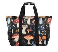 Quteprint Grande borsa da viaggio impermeabile per donne e uomini, borsa da spiaggia in tela colorata con foglie di fungo con fodera e tasche, riutilizzabile, per generi alimentari, lavanderia, cucina