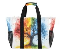 Quteprint Grande borsa da viaggio impermeabile per donne e uomini, borsa da spiaggia in tela con albero quattro stagioni, con fodera e tasche, riutilizzabile, per generi alimentari, lavanderia, cucina