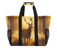 Quteprint Grande borsa da viaggio impermeabile per donne e uomini, borsa da spiaggia in tela con corna di cervo, con fodera e tasche, riutilizzabile, per generi alimentari, lavanderia, cucina, piscina
