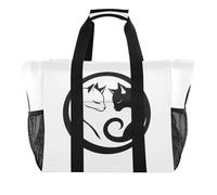 Quteprint Grande borsa da viaggio impermeabile per donne e uomini, borsa da spiaggia in tela con due gatti, con fodera e tasche, riutilizzabile, per generi alimentari, lavanderia, cucina, piscina