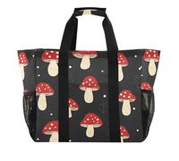 Quteprint Grande borsa da viaggio impermeabile per donne e uomini, borsa da spiaggia in tela con fungo rosso, fodera e tasche, riutilizzabile, per generi alimentari, lavanderia, cucina, piscina
