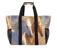 Quteprint Grande borsa da viaggio impermeabile per donne e uomini, borsa da spiaggia in tela con stampa di cavalli, con fodera e tasche, riutilizzabile, per generi alimentari, lavanderia, cucina