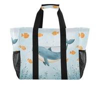 Quteprint Grande borsa da viaggio impermeabile per donne e uomini, con animali dell'oceano, balena, pesci, borsa da spiaggia in tela, con fodera e tasche, riutilizzabile, per generi alimentari