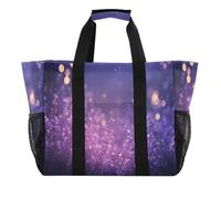 Quteprint Grande borsa da viaggio impermeabile per donne e uomini, con campo di lavanda e stelle, borsa da spiaggia in tela con fodera e tasche, riutilizzabile, per generi alimentari, lavanderia