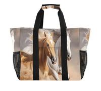 Quteprint Grande borsa da viaggio impermeabile per donne e uomini, con cavallo che corre e pittura a olio, borsa da spiaggia in tela con fodera e tasche, riutilizzabile, per generi alimentari