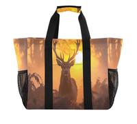 Quteprint Grande borsa da viaggio impermeabile per donne e uomini, con corna di cervo rosso bosco, borsa da spiaggia in tela con fodera e tasche, riutilizzabile, per generi alimentari, lavanderia