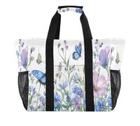 Quteprint Grande borsa da viaggio impermeabile per donne e uomini, con fiori di campo primaverili blu, borsa da spiaggia in tela con fodera e tasche, riutilizzabile, per generi alimentari, lavanderia