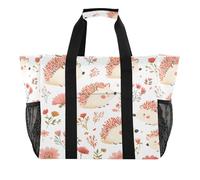Quteprint Grande borsa da viaggio impermeabile per donne e uomini, con fiori e foglie riccio, borsa da spiaggia in tela con fodera e tasche, riutilizzabile, per generi alimentari, lavanderia, cucina