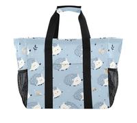 Quteprint Grande borsa da viaggio impermeabile per donne e uomini, con foglie in stile cartone animato, riccio, borsa da spiaggia in tela con fodera e tasche, riutilizzabile, per generi alimentari