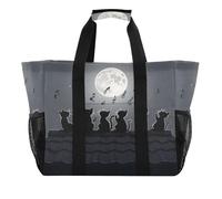 Quteprint Grande borsa da viaggio impermeabile per donne e uomini, con gatti che cantano musica, borsa da spiaggia in tela con fodera e tasche, riutilizzabile, per generi alimentari, lavanderia